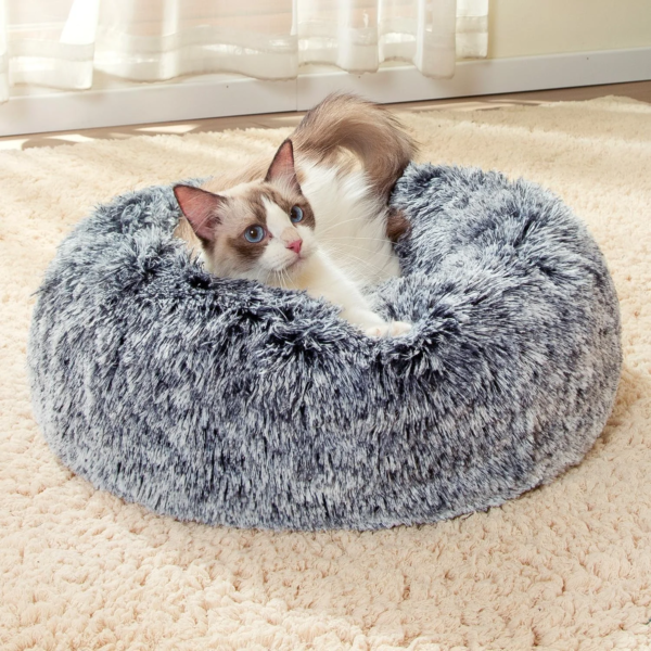 Long Plush Gradient Colors Pet Bed Round Dog Bed Comfortable Donut Round Dog Kennel Plush Pet Bed for Dog Cat House