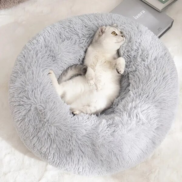 Long Plush Round Donut Anti-anxiety Ped Mat Depp Calming Pet Bed Kennel Warm Outdoor Pet Cat Dog Bed Mat Portable Cat Supplies