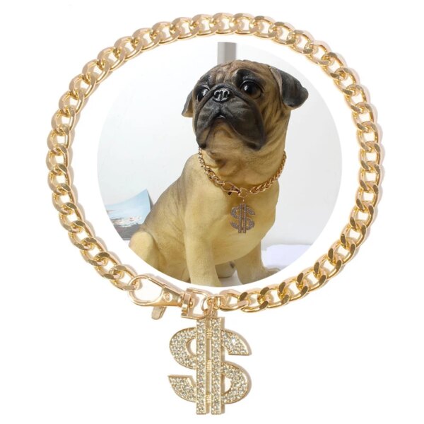 Luxury Gold Plated Dog Chain Metal Dollars Pendent Collar for Dogs French Bulldog Fashion Jewelry Necklace Pet Accessories