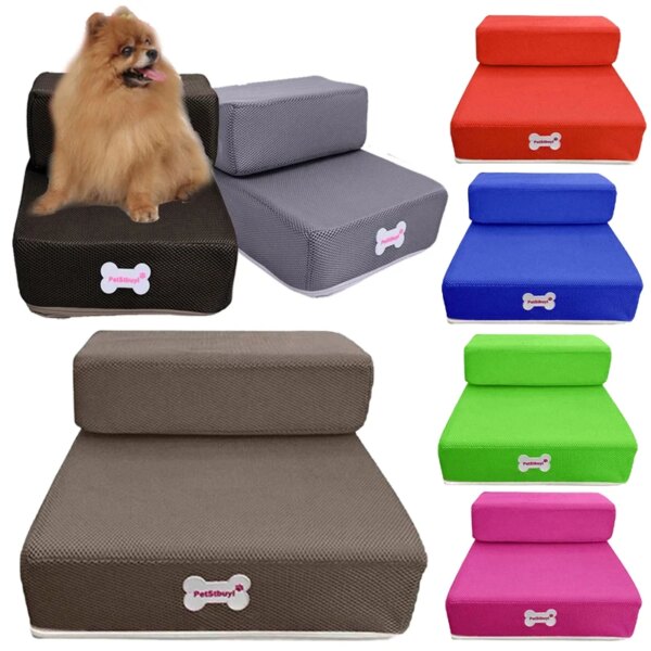 Luxury Mesh Fold Pet Ramp Stairs For Little Small Dog Puppy Cat Animals Mat Mattress Bed Fabric 2-steps with detachable Cover