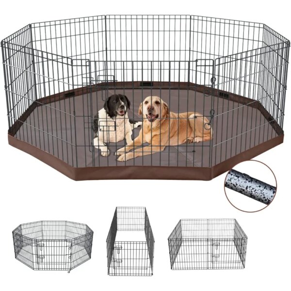 Metal Dog Exercise Playpen Gate Fence Dog Crate 8 Panels 24 Inch Height Puppy Kennels with Bottom Pad for Animals