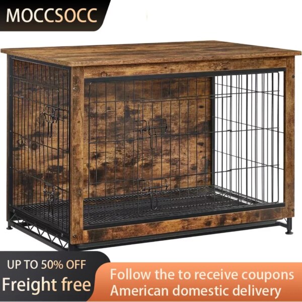 Modern Kennel for Dogs Indoor up to 70 lb, Heavy-Duty Dog Cage with Multi-Purpose Removable Tray, Double-Door Dog House,Brown