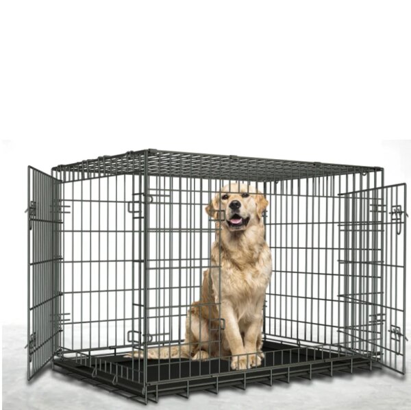 N Folding Pet Cage Single Double Door Leak-Proof Plastic Pan Dog Crates  24/30/36/42/48 Inches Metal Dog Kennel for Big Pets