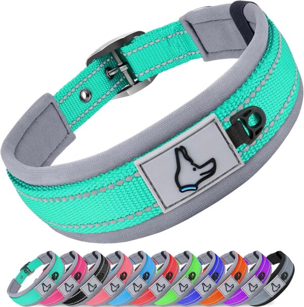 Neoprene Padded Dog Collars for small Medium large Dogs Reflective Wide Pet Collars Adjustable Heavy Duty Nylon Dog Collar