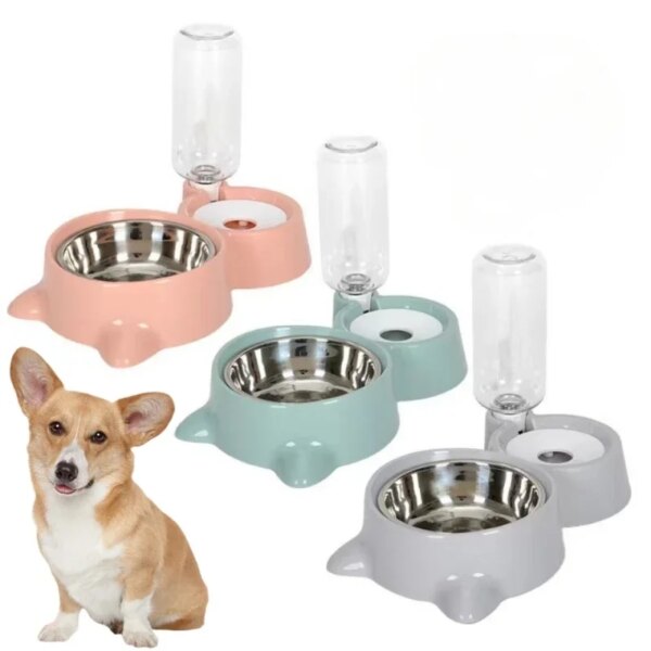 New 2-in-1 Cat Bowl Water Dispenser Automatic Water Storage Pet Dog Cat Food Bowl Food Container with Waterer Pet Waterer Feeder