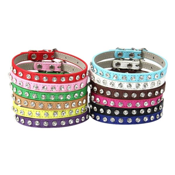 New Colorful Shining Crystal Rhinestone Pet Collar PU Leather Neck Strap Safe Cat Dog Soft Pet Supplies Accessories XS/S Pet Dog