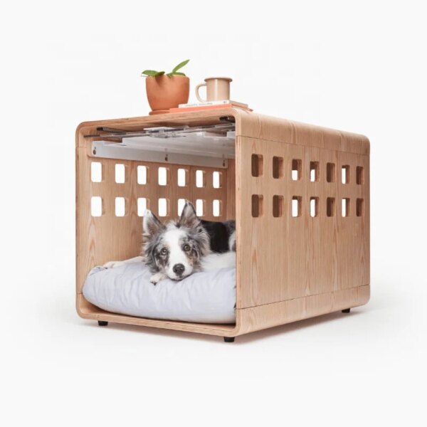 New Modern Clear Acrylic Folding Collapsible Wood Frame Inside Furniture House Kennel Dog Crate