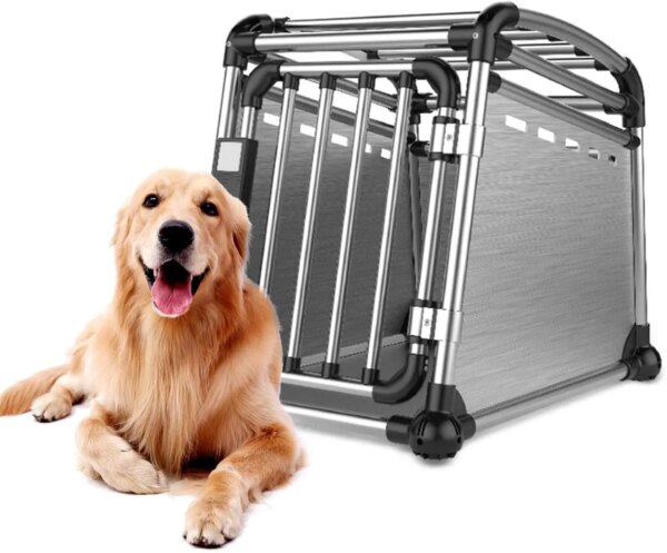 New Premium Aluminium Car Travel Cage Crate Dog Pet Carrier Holder Kennel Outdoor Pet House Metal Car Transport Box For Dogs