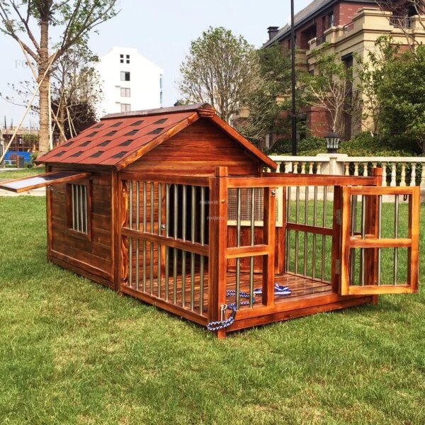 Outdoor Dog Houses Waterproof Solid Wood Kennels Creative Pet Villa House  Dogs Outdoor Fenced Dog House Modern Big Dog House ZZ