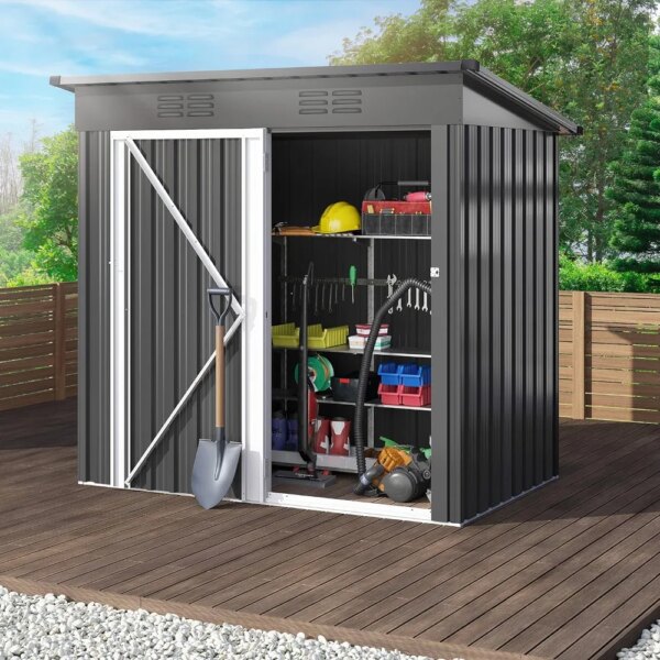 Outdoor Storage Shed 5 x 3FT, Heavy Duty Metal Tool Sheds Storage House with Lockable Door & Air Vent for Garden, Patio, Lawn