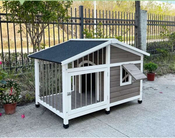 Outdoor kennel small and medium-sized dogs stainless steel fence dog cage solid wood outdoor kennel rain-proof house villa