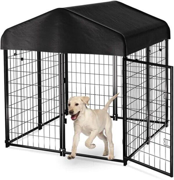 PawGiant Dog Kennel Outdoor Dog House with Roof Waterproof Cover for Medium to Small Outside 4ft x 4ft x 4.5ft, Dog Enclosur