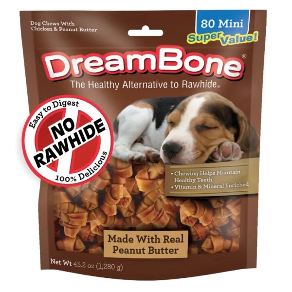 Peanut Butter Flavored Rawhide-Free Dog Chews, Mini, 45.2 Oz. (80 Count) Pet Products