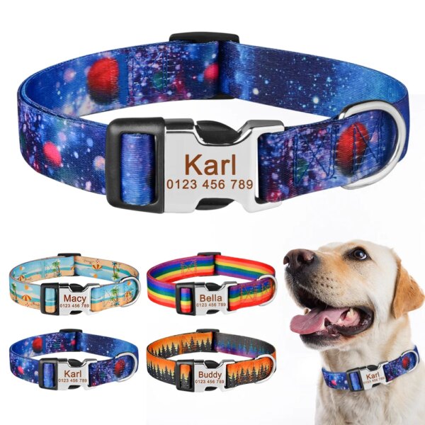 Personalized Dog Accessories Collar Nylon Printed Pet Puppy Collar Dog ID Collars Free Engraved ID for Small Medium Large Dogs