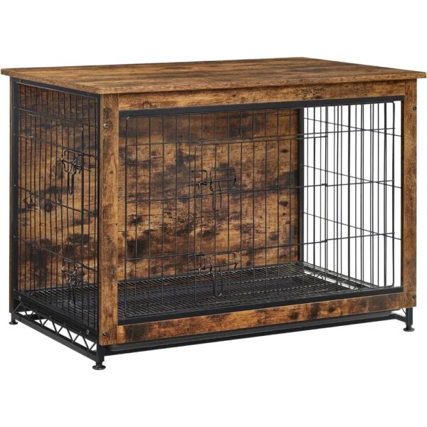 Pet Dog Crate Furniture Modern Kennel for Dogs Indoor Up to 70 Lb Side End Table Double-Door Dog House Rustic Brown Cage Home