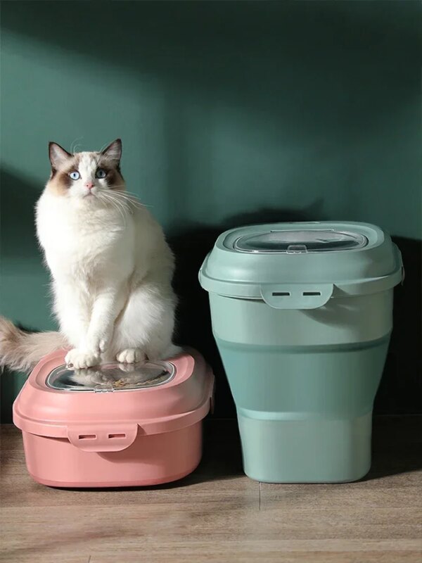 Pet Dog Food Storage Container 15kg Dry Cat  Box Moisture Proof Seal Foldable with Measuring Cup Kitten Puppy  Products