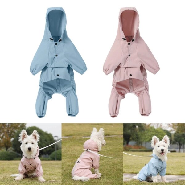 Pet Dogs Rain Coat Reflective Strips Hooded Jumpsuits Dogs Waterproof Coat Water Resistant Clothes for Cats Rain Cover