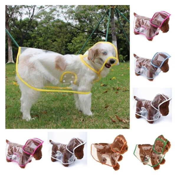 Pet Dogs Supplies Waterproof Transparent Hooded Dog Raincoat Fashionable Colored Border for Medium and Large DogS Rain CoatS