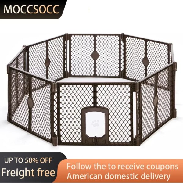 Pet Enclosure With Lockable Pet Door. Large Freestanding Exercise Dog Gate for Pets Indoor/Outdoor Freight Free House for Dogs