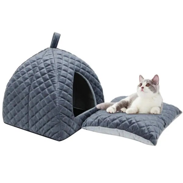 Pet Indoor House Kennel Bed Comfortable Sleeping House Semi Enclosed Cat Bed With An Anti-Slip & Water-Resistant Bottom Dogs Bed