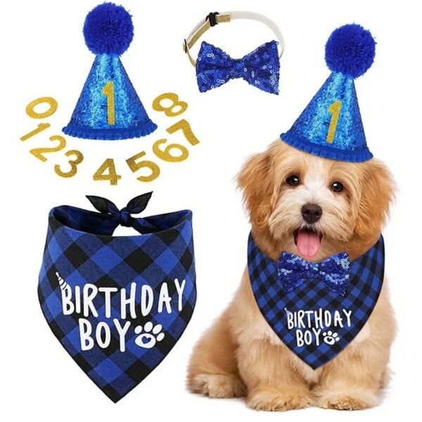 Pet Party Decoration Set Dog Birthday Triangle Scarf Hat Bow Tie Dog Birthday Decoration SuppliesDog Supplies  для собак Cat