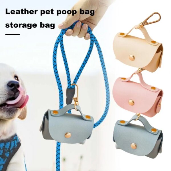 Pet Poop Bag Holder Faux Leather Dog Poop Bag Dispenser Convenient Portable Waste Bag Organizer Pet Supplies