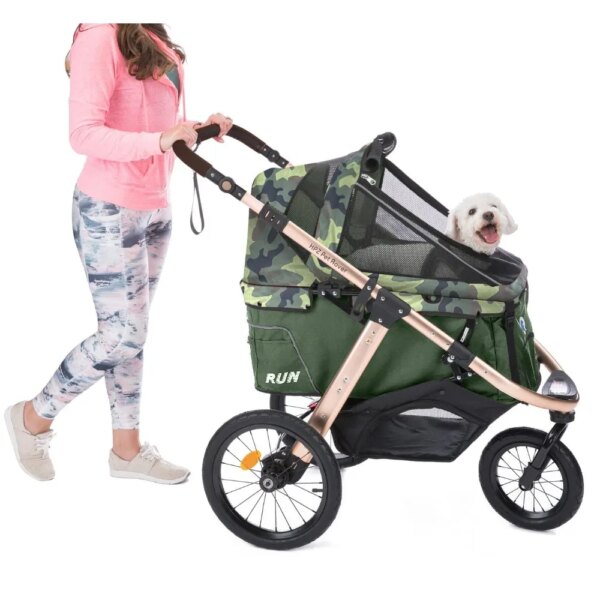 Pet Rover Run Performance Jogging Sports Stroller with Comfort Rubber Wheels/Zipper-Less Entry/1-Hand Quick Fold/Aluminum Frame