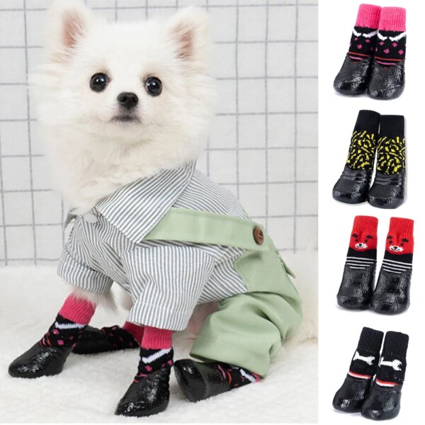 Pet Socks Shoes For Small Medium Dog Cat Anti-slip Rubber Rain Snow Shoes Boot Footwear Protect The Paw Cute Waterproof Socks