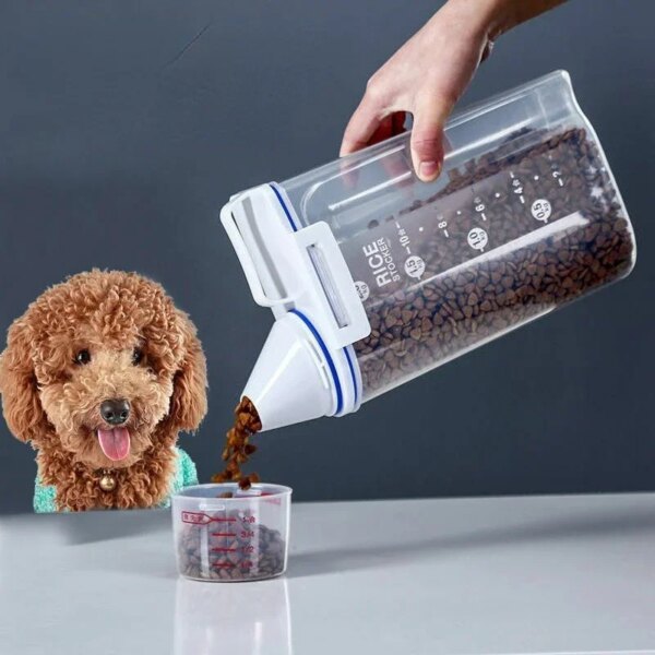 Pet Supplies Dog Cat Food Pail Plastic Storage Tank with Measuring Cup Container Moisture-proof Sealed Jar Accessories