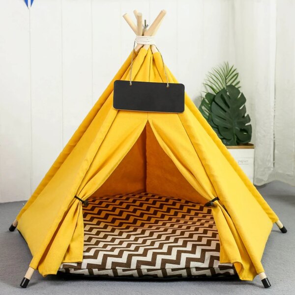 Pet Teepee Dog Cat Bed Tent with Thick Cushion Portable Puppy Houses for Cats Dogs Rabbits Up to 15kg/33lbs