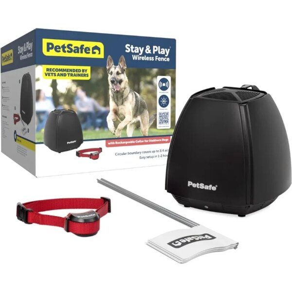 PetSafe Stay & Play Wireless Pet Fence for Stubborn Dogs - No Wire Circular Boundary, Secure 3/4-Acre Yard, For Dogs 5lbs+