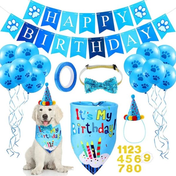 Pets Dog Happy Birthday Decoration Dog Costume Hats Bowknot Bandana Neckerchief Bibs Banners Party Cat Dog Pets Accessories