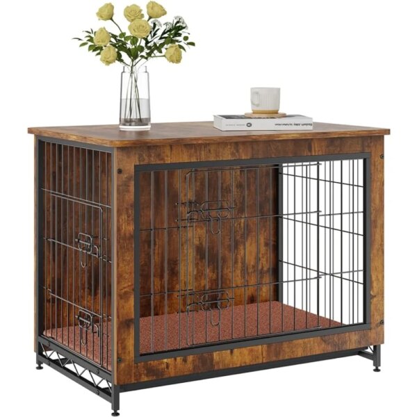 Pets Dogs 32 Inch Wooden Dog Crate With Double Doors Cages |-f-| Houses and Fencing Large Dog House for Big Dogs Rustic Brown