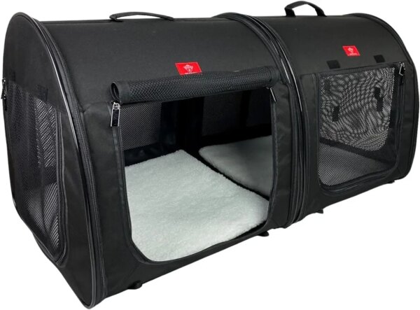 Portable 2-in-1 Double Pet Kennel/Shelter, Fabric, Black/Royal Blue 20\