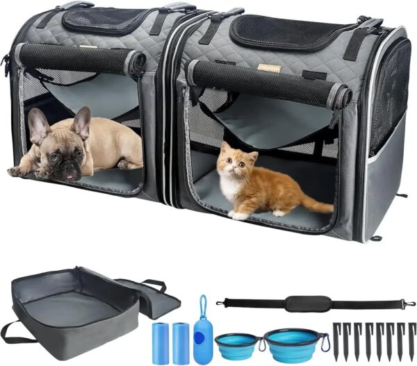 Portable 2-in-1 Pair Compartment Display Home Cat Carrier/Dog Apartment - Suitable for Small Dog Home and Cat Travel Set