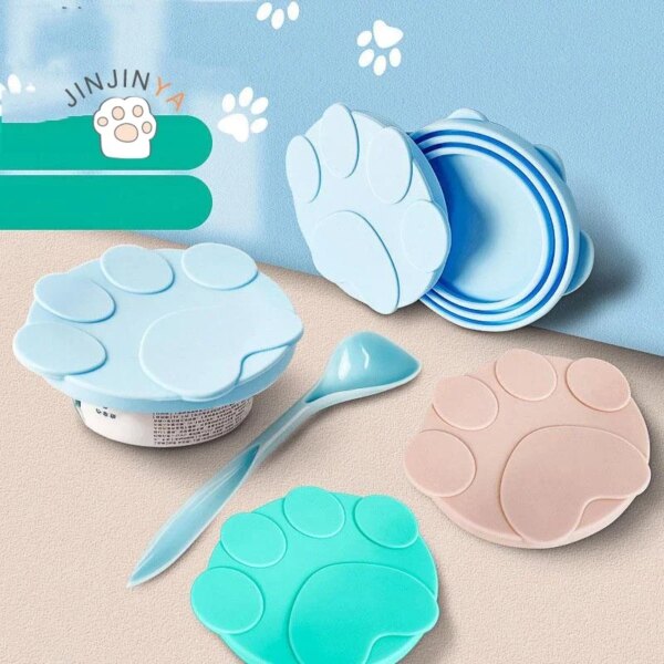 Portable Silicone Dog Cat Canned Lid dog 2-in-1Food Sealer Spoon Pet Food Cover Storage Fresh-keeping Lids Bowl Dog Accessories