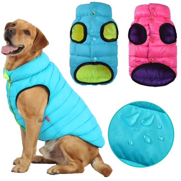 Reversible Pet Down Jacket Waterproof Light Weight Coat For Small Large Dogs Warm Thick Golden Retriever Labrador Outfit Clothes