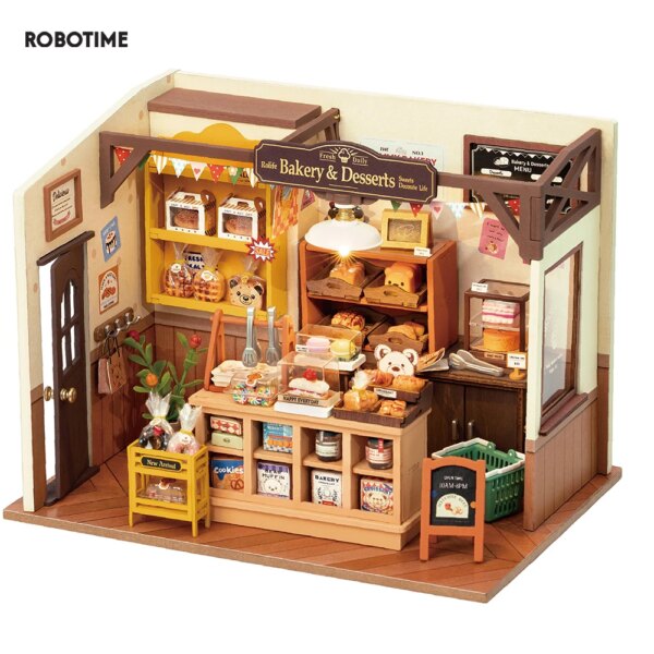 Robotime Rolife Becka's Baking House DIY Miniature House for Kids Children 3D Wooden Assembly Toys Easy Connection Home Decorate