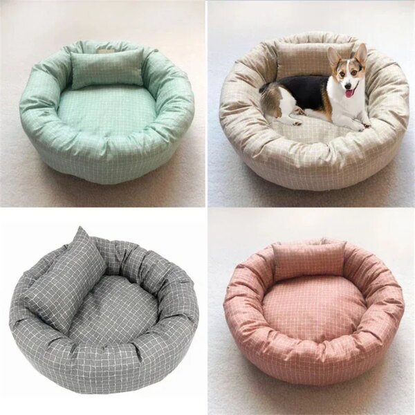 Round Pet Beds for Dogs Cats Universal for all seasons Soft Cloth Pet Mat with Pillow Pet Sleeping Cushions Sofa dog Accessoires