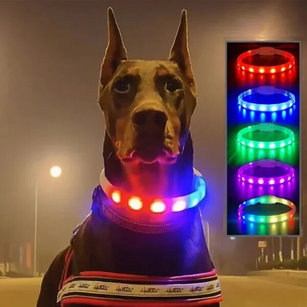 Silicone Led Dog Collar Usb Rechargeable Luminous Dog Collar Anti-Lost/Car Accident Safety Pet Light Collar for Dog Accessories