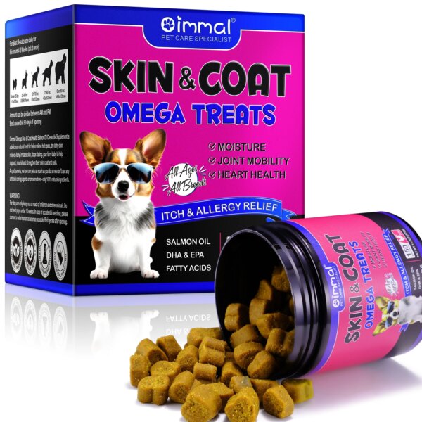 Skin & Coat Omega 3 Treats for Dogs Shedding Skin Allergy Itch Relief Hot Spots Treatment Joint Health Supplement Chicken Flavor