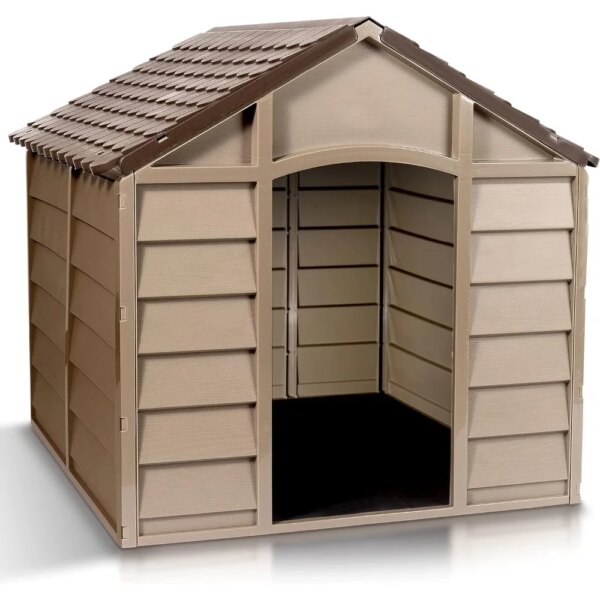 Small Dog Kennel: 1 Outdoor Plastic Pet House Houses and Habitats Easy to Assemble Cage for Dogs Weather & Water Resistant Home