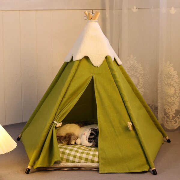 Small to Medium Dog Teepee Tent Stylish, Soft, Cozy Bed with Thick Plush Pad Portable Washable Cat Houses Indoor Puppy Beds