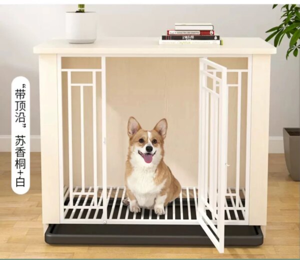 Solid wood dog cage, small dog, large dog villa, indoor dog house with toilet, pet kennel, wooden house