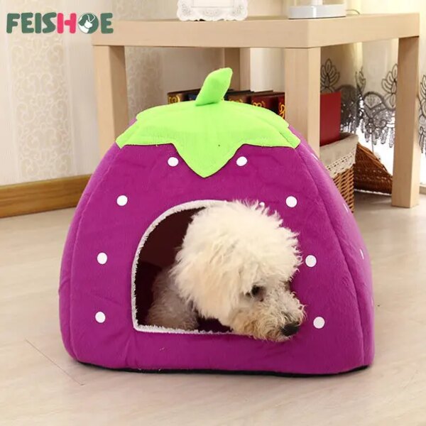 Strawberry Dog Kennel Bed Breathable Dog House Strawberry Shaped Dog Bed Foldable Washable Pet House Cama Para Gatos Cama Gato