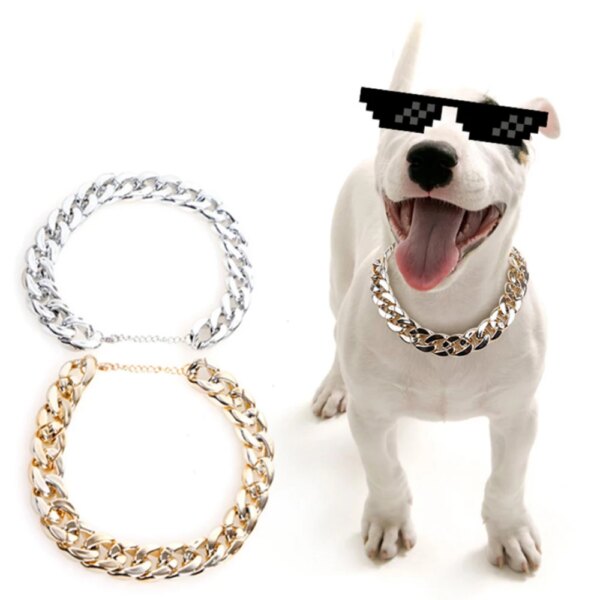 Strong Gold Plated Pet Collar Dog Collar Chain Necklace Belt Dog Cuban Link Chain FaDu Teddy Big Gold Necklace