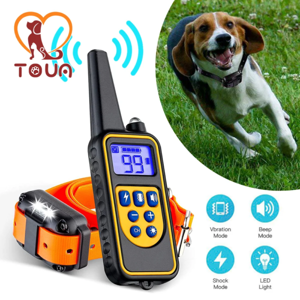 TOUA IP67 Waterproof Electric Dog Training Collar 800m Pet Remote Control Rechargeable training Dog collar Shock Vibration Sound