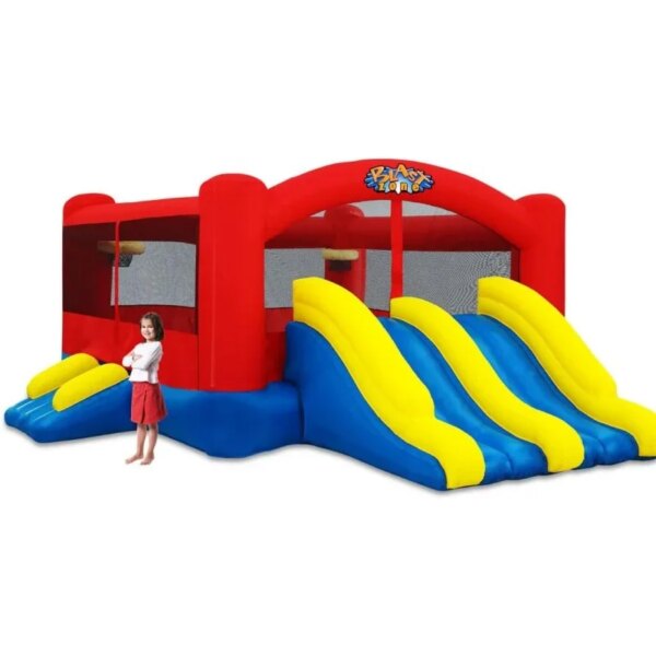 Triple Play Inflatable Combo Bounce House - Massive 16x14 - Blower - Premium Quality - 7 Players - Double Slides