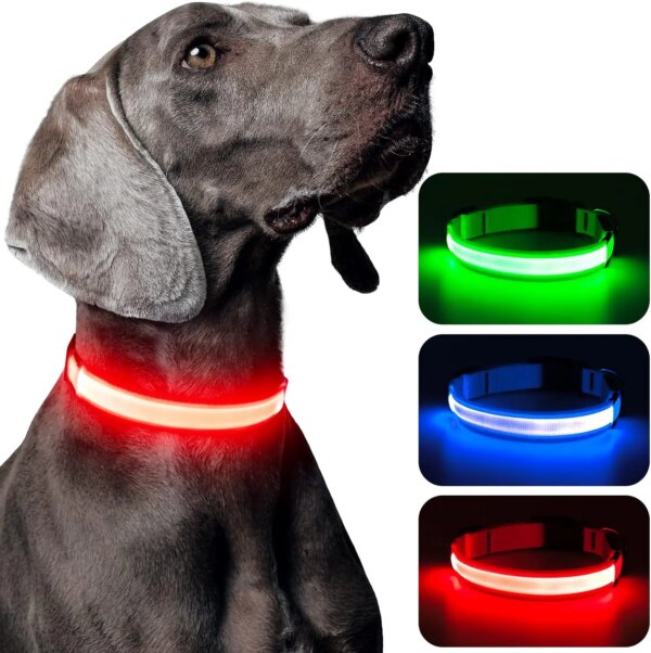 USB Rechargeable Light Up LED Dog Collar Lights Adjustable Soft Mesh Waterproof Glowing Dog Collar for Small Medium Large Dogs