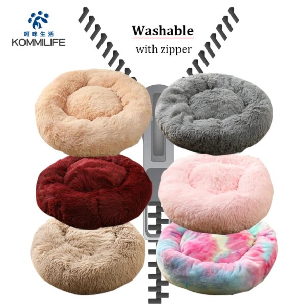 Washable Soft Long Plush Dog Bed with Zipper Cat Bed Small Medium Large Dog Round thicken Kennel Cat Bed Blanket Couch for Dogs